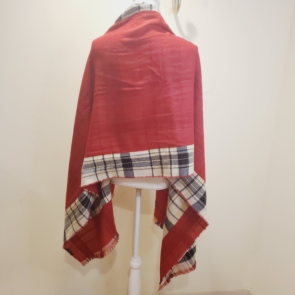 CARLOTTE DANIEL women's  large red plaid reversible Scarf - Picture 1 of 8